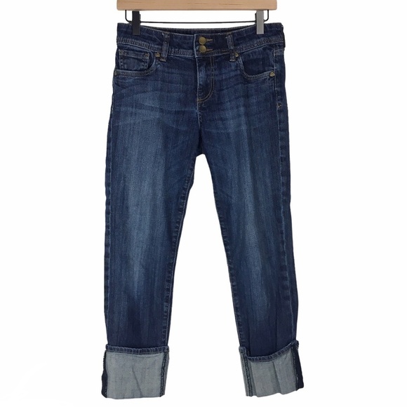 KUT FROM THE CLOTH Jeans Cameron Cuffed Straight Leg Crop Stretch Denim Size 2 - Picture 1 of 11